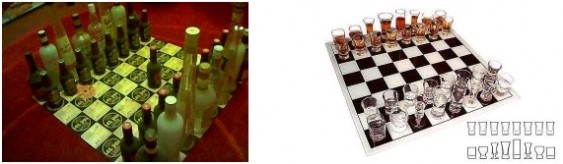 Jogo de xadrez com bebidas