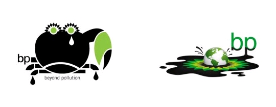 Logo da BP e efeitos do vazamento de petróleo