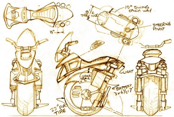 Ryno - esboços para moto de apenas uma roda
