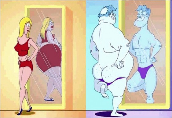 Homem e mulher na frente do espelho