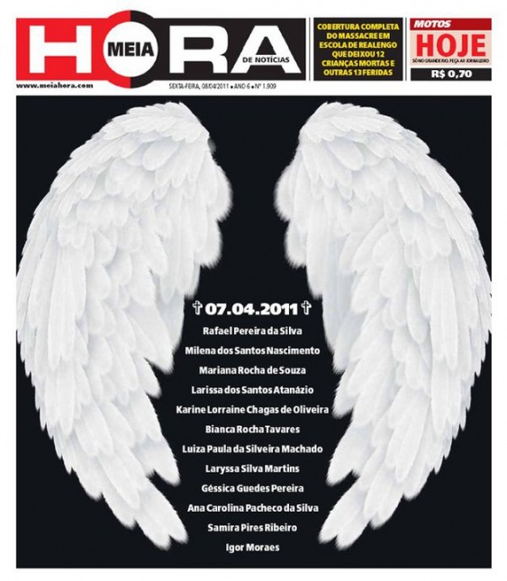 Massacre na escola - capa de jornal Capa do jornal MeiaHora, do Rio de Janeiro