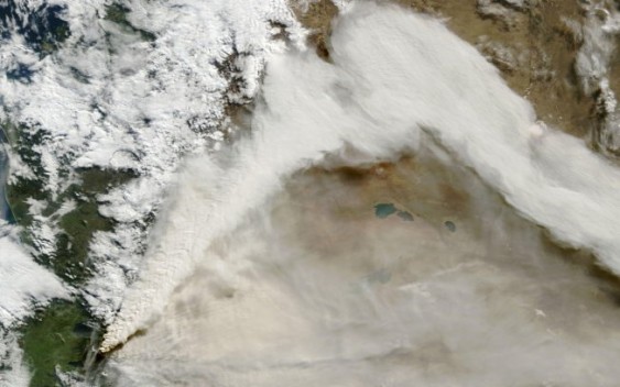 Trajetória da fumaça do vulcão chileno