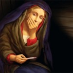 Cartaz com imagem polêmica do teste de gravidez da Virgem Maria