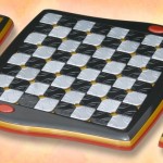 Tabuleiro para damas e xadrez inspirado em jogos eletrônicos