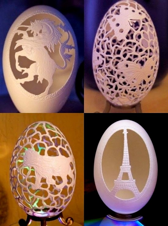 Cascas de ovos esculpidas