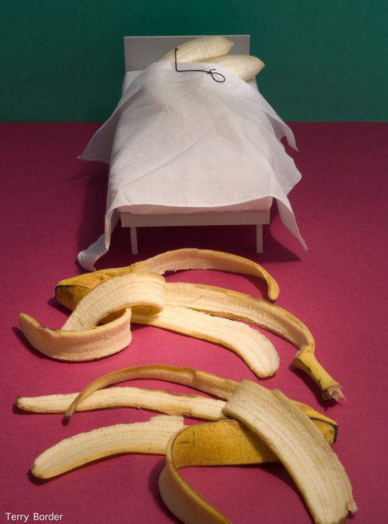Bananas dormindo abraçadas em conchinha