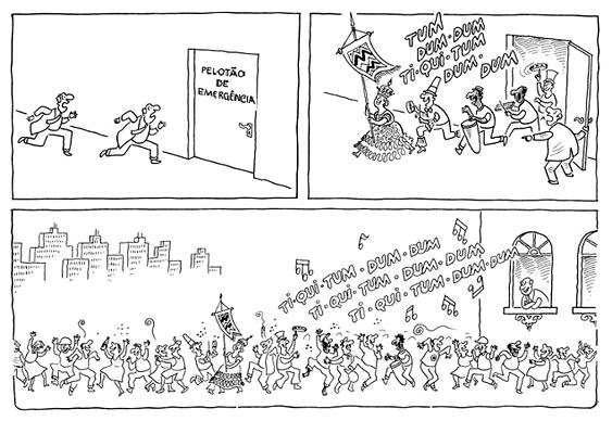 Tudo acaba em pizza e em samba Charge sobre Carnaval