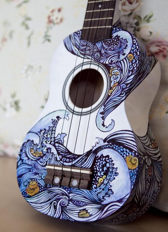 A Grande Onda pintura em violão