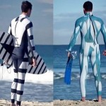 Roupa estampada protege surfista contra ataques de tubarão