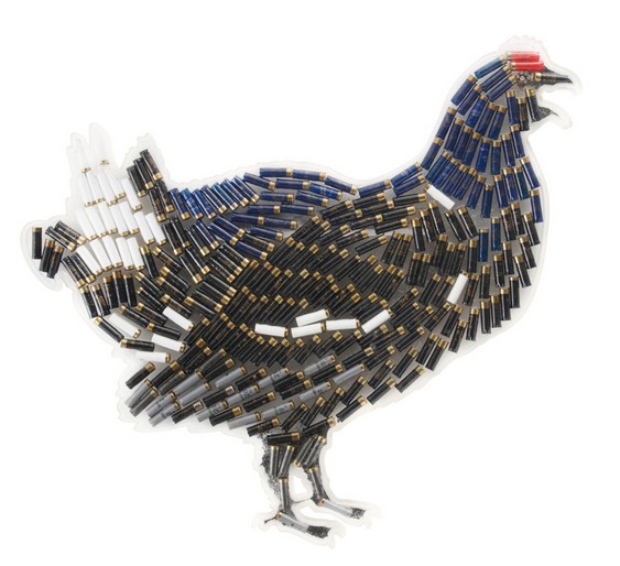 Arte com balas e projéteis usados na caça de aves