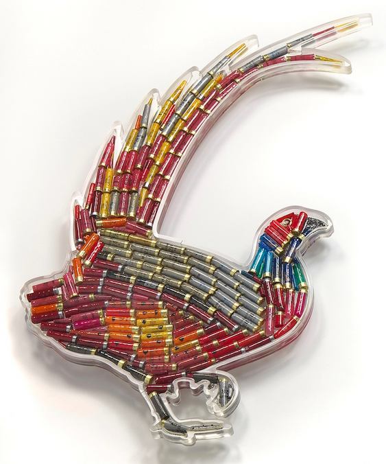 Arte com balas e projéteis usados na caça de aves