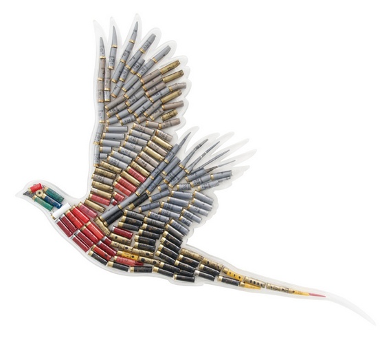 Arte com balas e projéteis usados na caça de aves