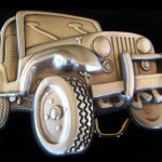 Fivela de cinto para jipeiros com réplica 3D de Jeep Willys CJ5