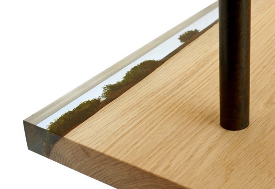 Estante de madeira com musgo encapsulado em resina