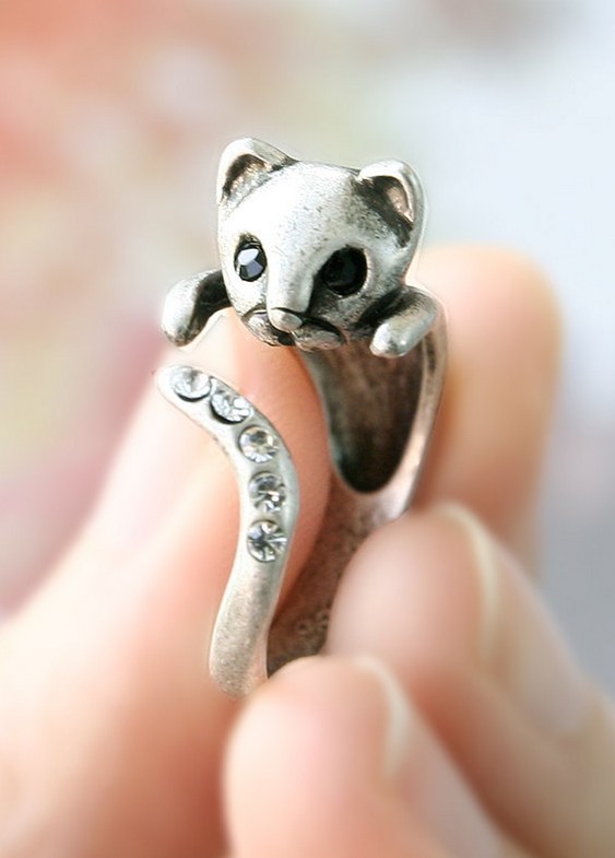 Anel com gatinho Bijuteria com animal de estimação