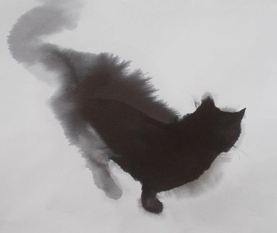 Aquarela de gato preto