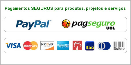 Pagamentos seguros com cartão de crédito, boleto bancário, PayPal e PagSeguro