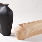 Vasos esculturais de madeira ‘repuxada’ como se fossem fluidos