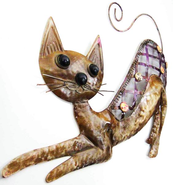 Decoração com gato de metal Artesanato rústico