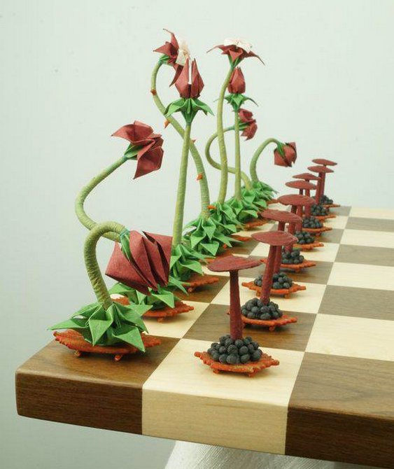 Jogo de xadrez com flores de papel Bonsai de papel
