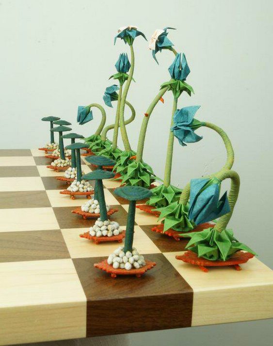 Jogo de xadrez com plantas de papel Xadrez artístico