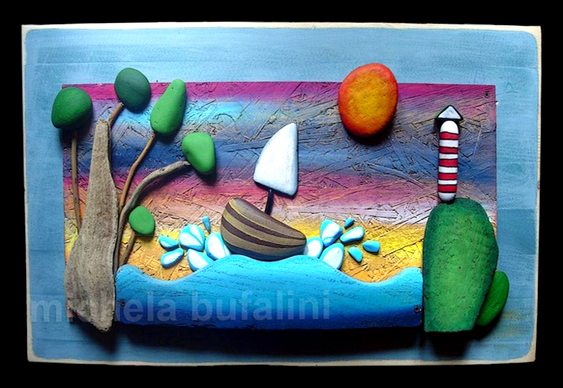 Artesanato com pedras roladas Decoração de casa de praia