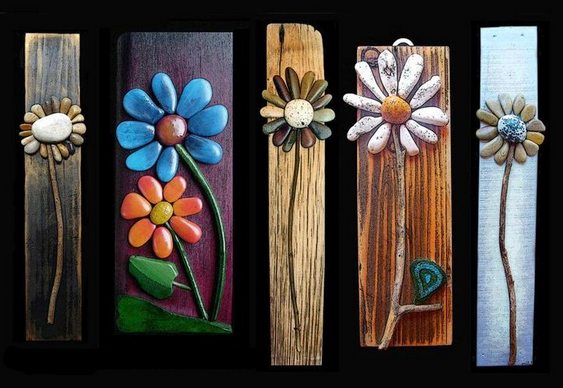 Pebble Art flowers Arranjos florais com pedras roladas