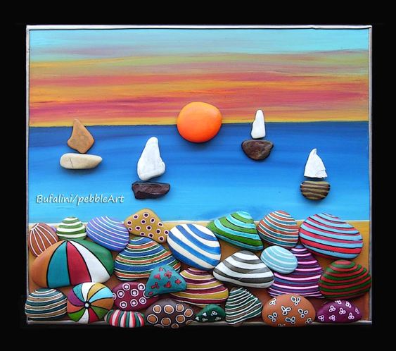 Quadro marina com pedras Cena de praia