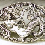 Sereia 3D modelada em fivela de prata maciça para cinto