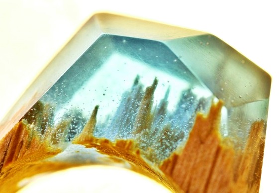 Bijuteria de madeira com resina Joia com imitação de cristal