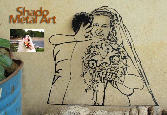 Retrato de casamento em chapa de aço