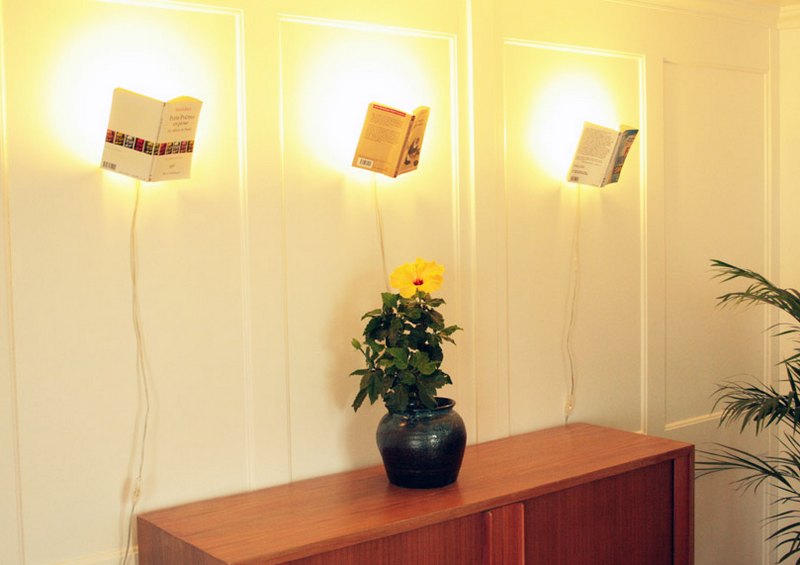Luminárias com livros Iluminação literária