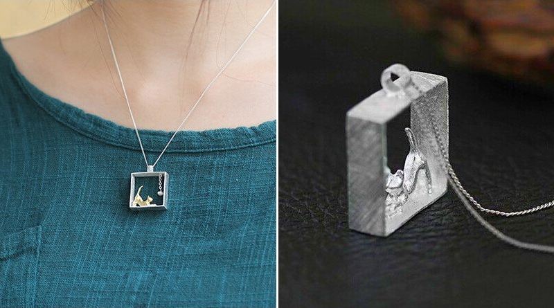 Pingente para cordão com gatinho Joia de prata