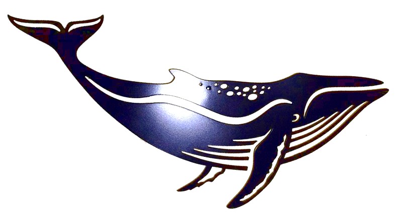 Silhueta de baleia recortada em aço