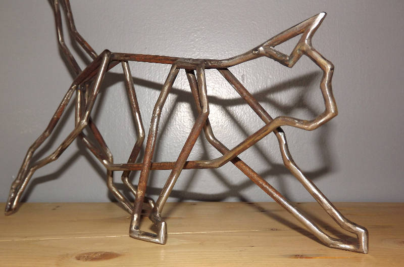 Escultura de gato com metal Gato geométrico em 3D