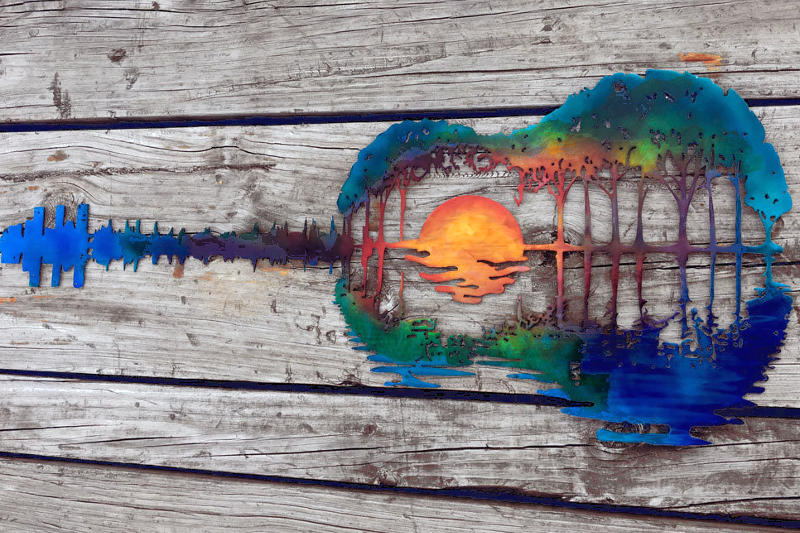 Painel com paisagem em violão Decoração de parede de bar