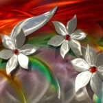 Quadro holográfico com flores 3D em inox ou alumínio escovado
