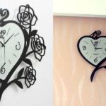 Relógio de parede em forma de coração com moldura de rosas
