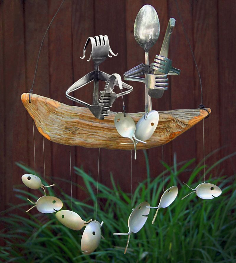 Casal pescando de barquinho Decoração de jardim