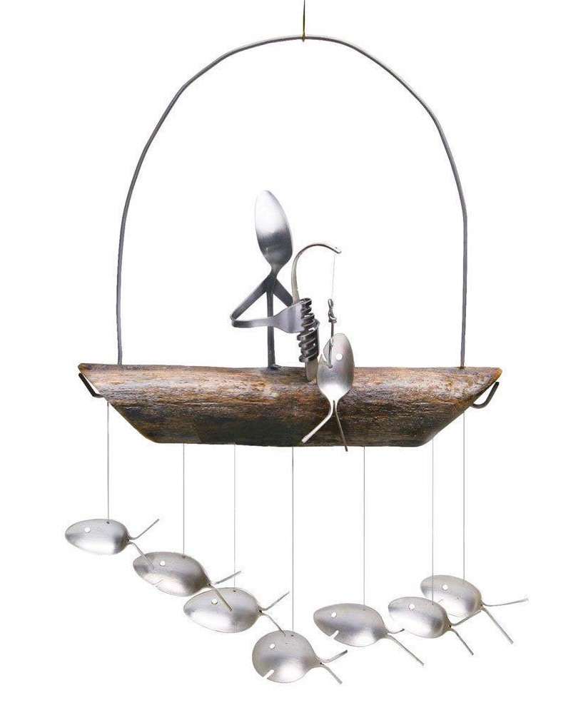 Móbile com pescador no barco Decoração para casa de praia