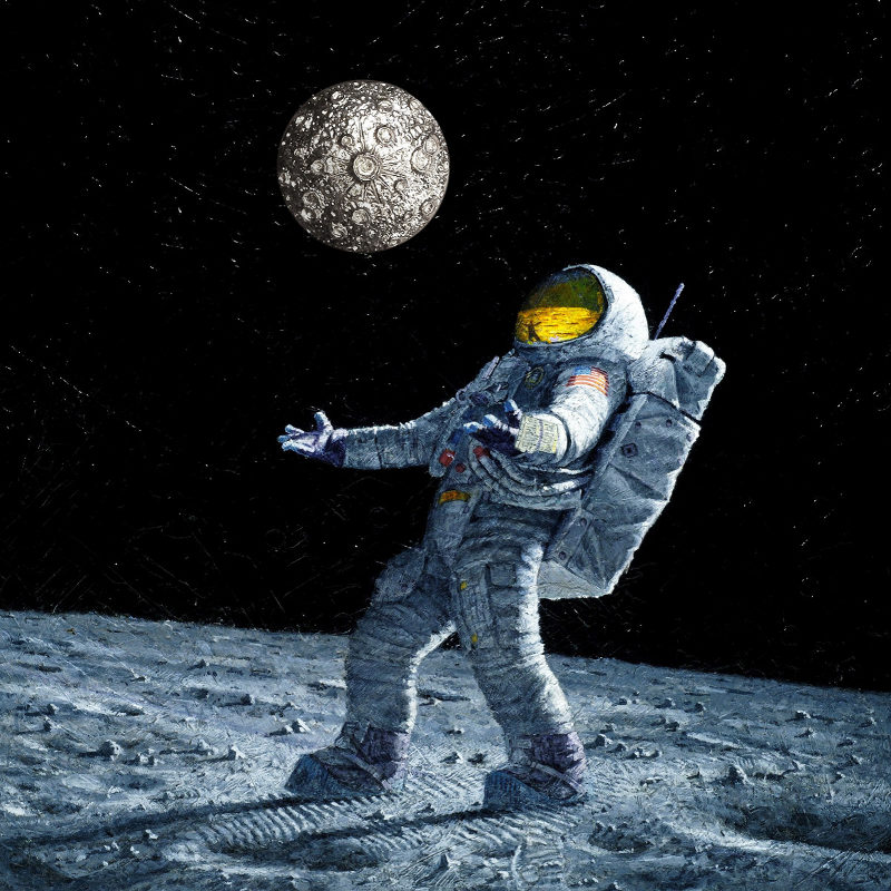 Astronauta tentando pegar a Lua