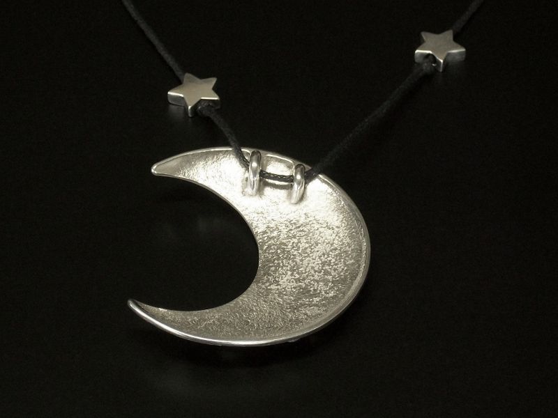 Colar meia-lua com estrelas Pingente meia-lua grande em cordonet encerado