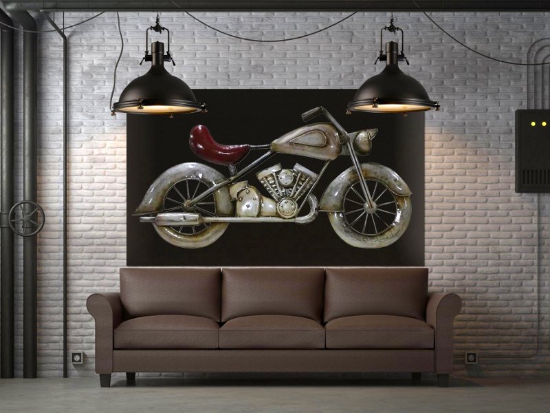 Escultura de motocicleta em metal