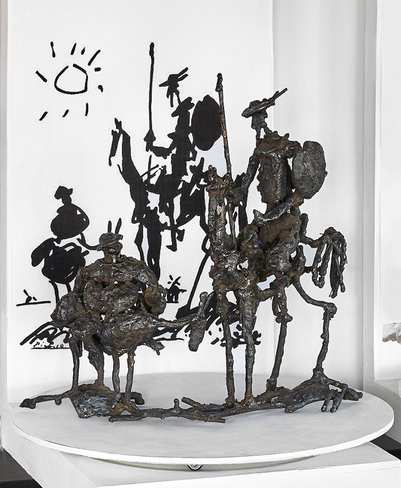 Escultura inspirada em Picasso Dom Quixote de la Mancha e Sancho Pança