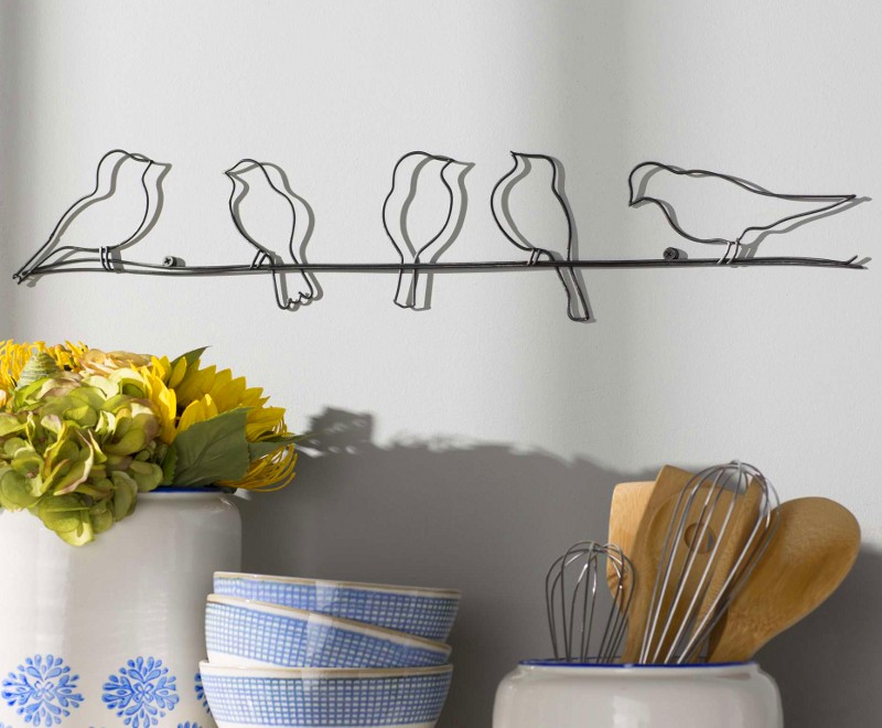Decoração com passarinhos de metal Enfeite para parede de cozinha