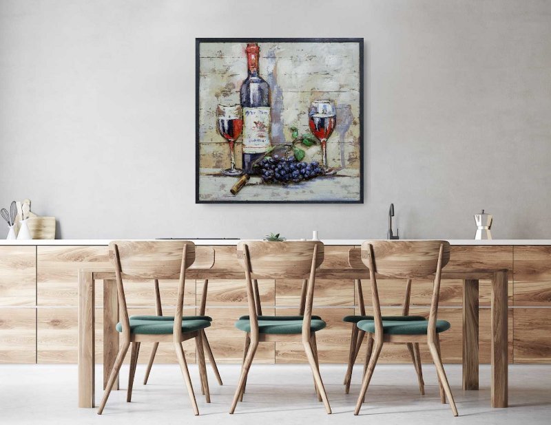 Arte - garrafa e taças de vinho