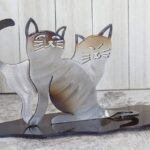 Casal de gatos em aço inox para decoração de mesa e prateleira