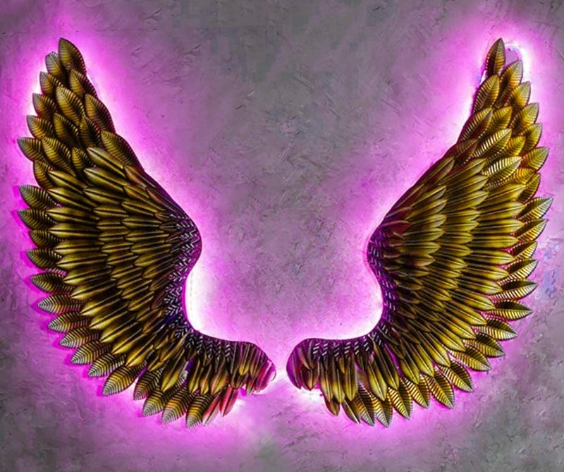 Asas de Anjo da Guarda em painel de metal com iluminação LED – Matéria