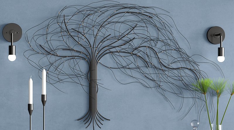 Escultura de árvore ao vento de ferro forjado