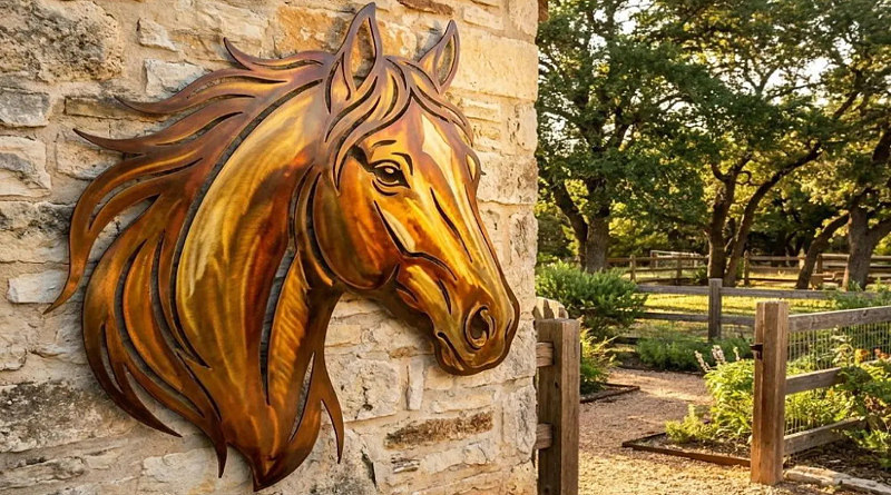 Escultura de cavalo para decoração de casa de campo